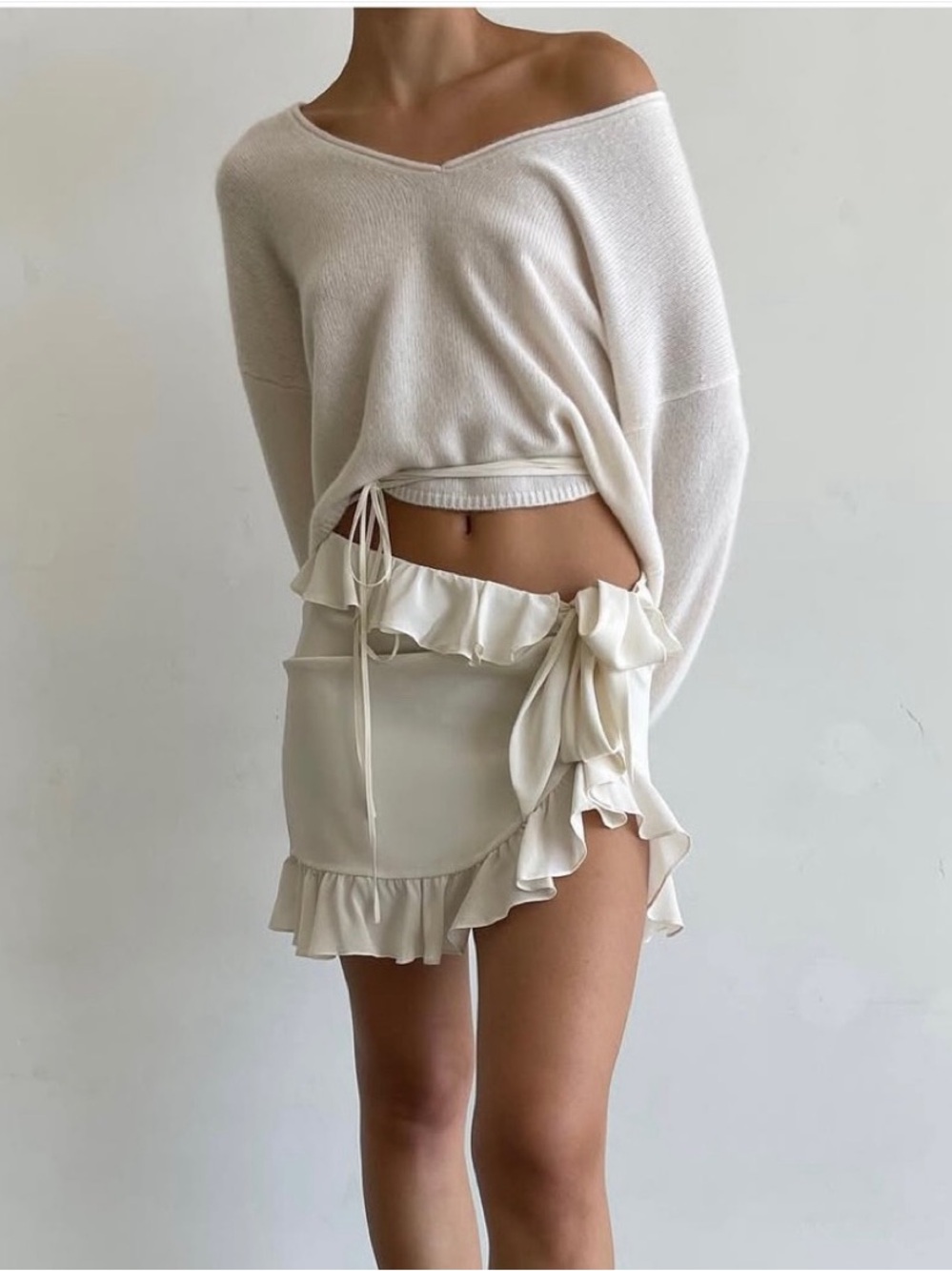 Orseund Iris ruffle mini silk skirt white